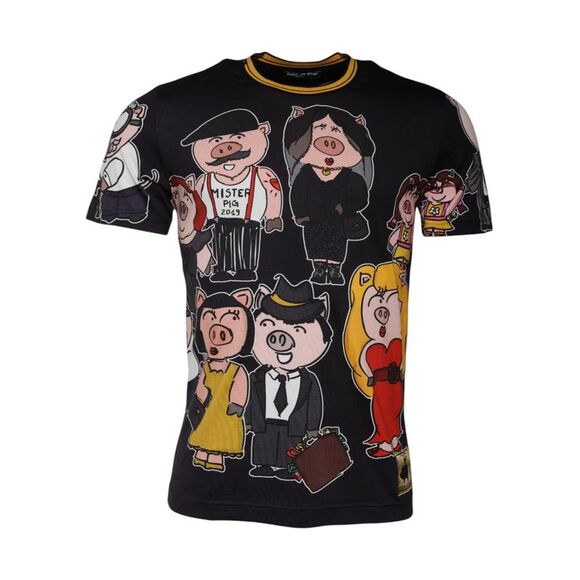 Dolce & Gabbana Black 2019 Year Of The Pig Crew Neck Men's T-shirt